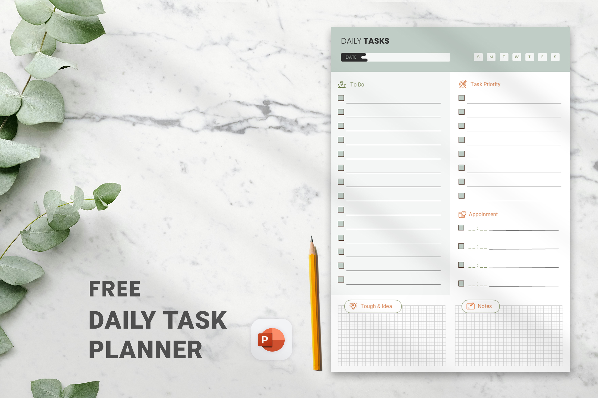 Daily Task Planner Powerpoint Template (Printable PDF)